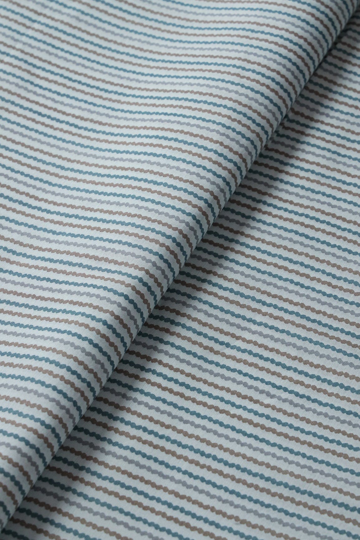 doeraa Prints Pastel Blue And Brown Stripes Print On Pure Chanderi Silk Fabric