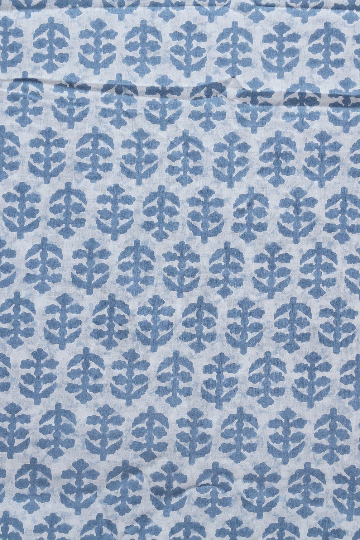 doeraa Prints Pastel Blue And White Floral Print On Pure Cotton Fabric
