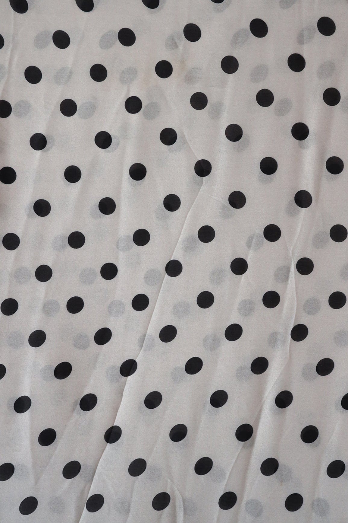 doeraa Prints Pastel Grey And Black Polka Dots Pattern Digital Print On Georgette Satin Fabric