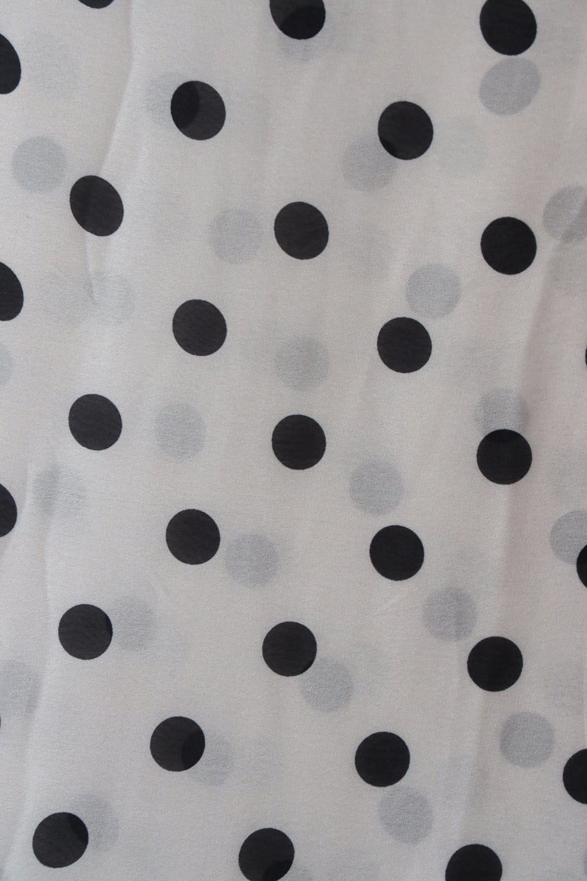 doeraa Prints Pastel Grey And Black Polka Dots Pattern Digital Print On Georgette Satin Fabric