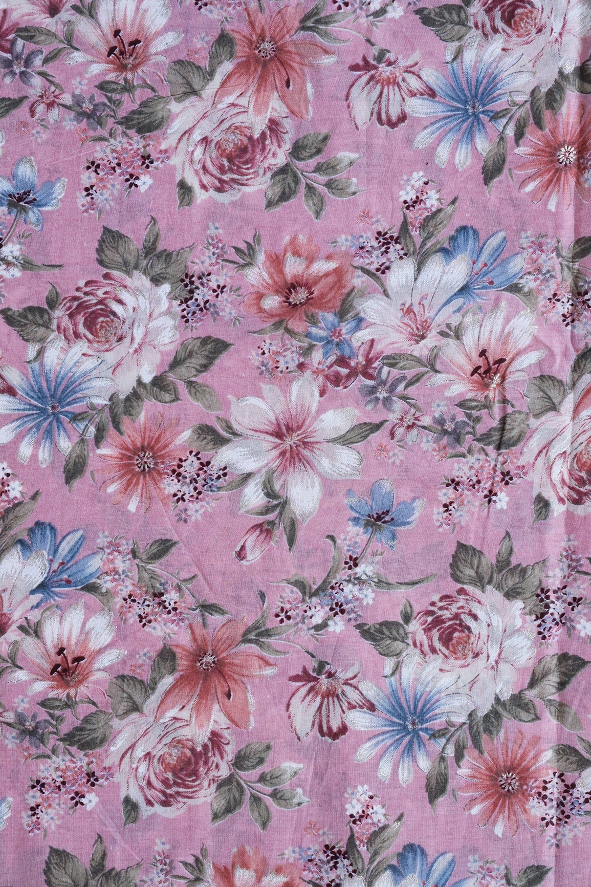 doeraa Prints Pastel Pink And White Color Floral Foil Print On Pure Mul Cotton Fabric