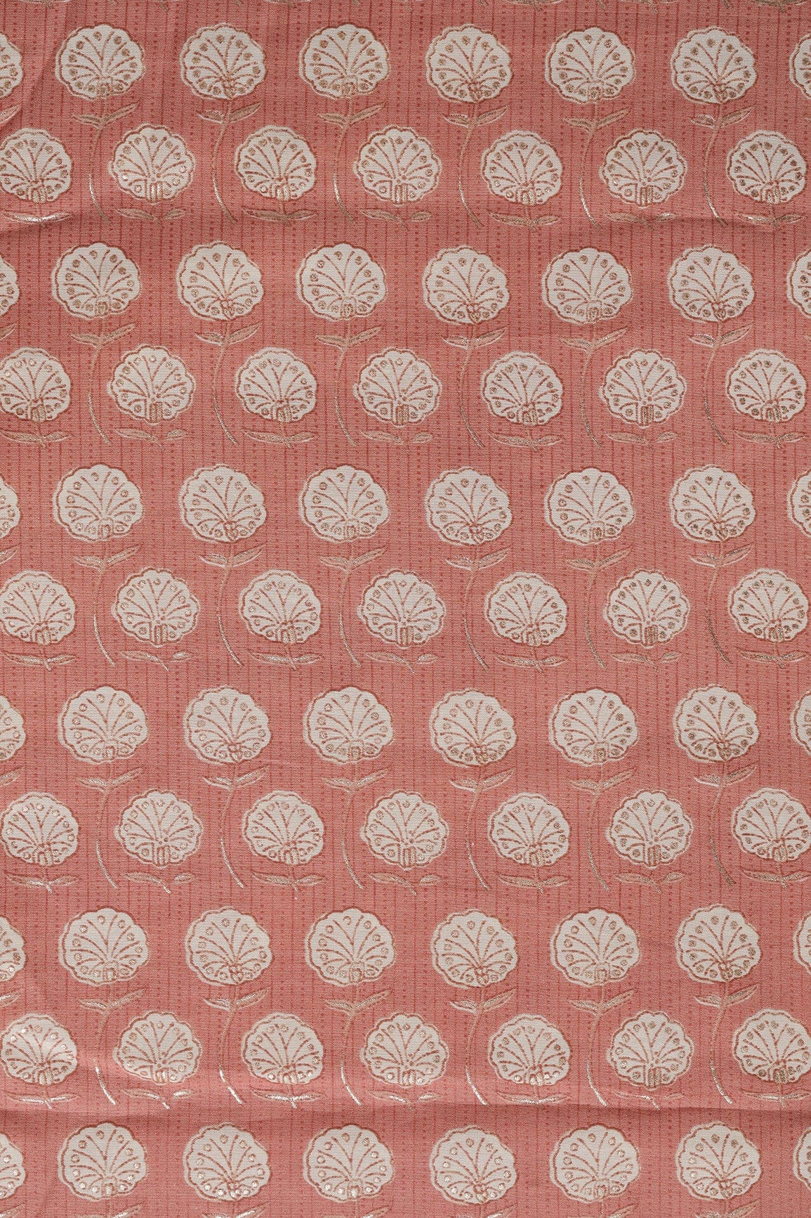 doeraa Prints Peach And Cream Floral Foil Print On Pure Chanderi Silk Fabric
