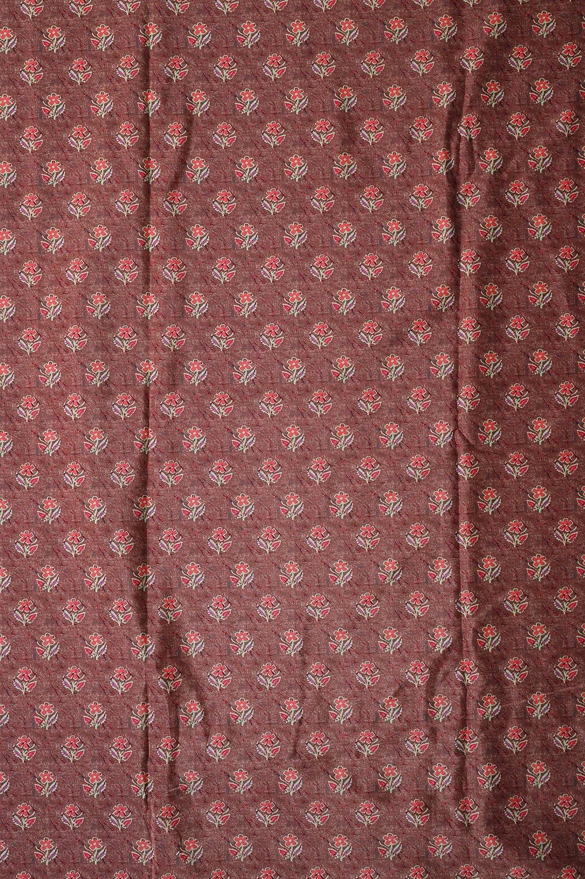doeraa Prints Peach And Pink Floral Pattern Digital Print On Brown French Crepe Fabric