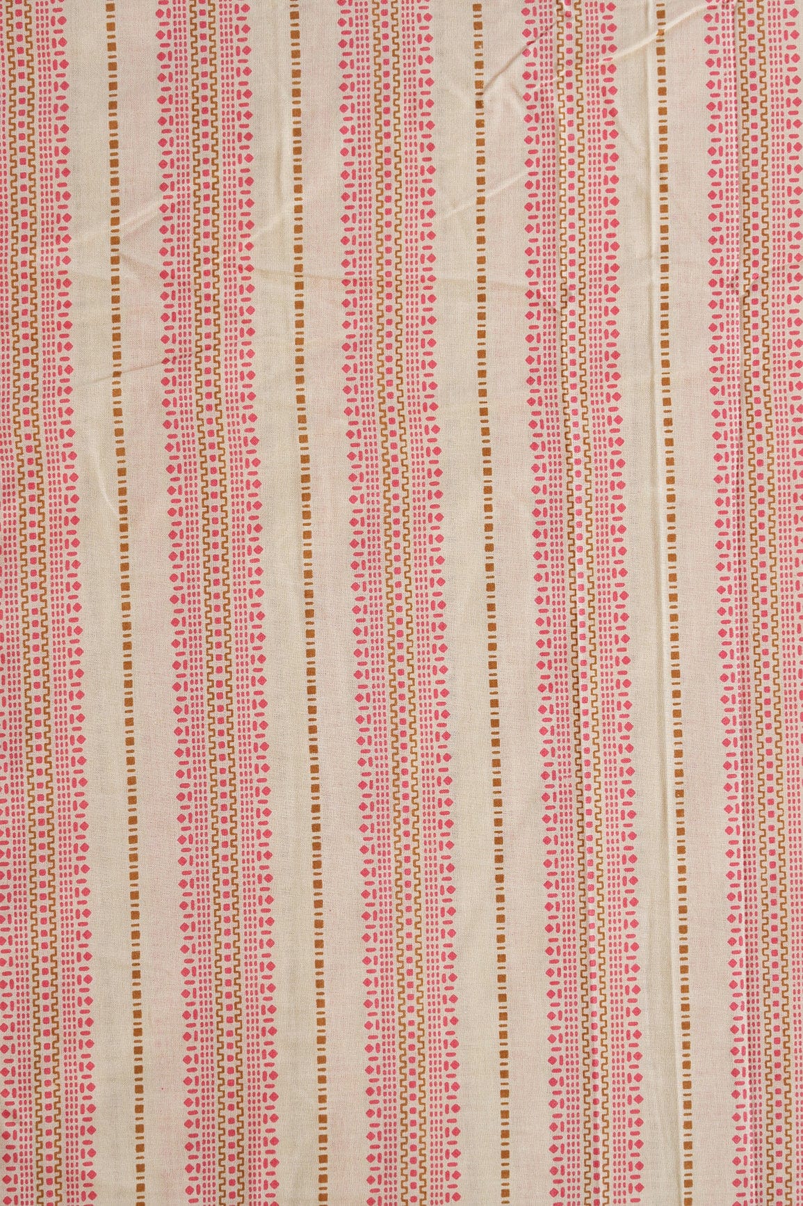 doeraa Prints Pink And Brown Stripes On Light Beige Pure Cotton Fabric