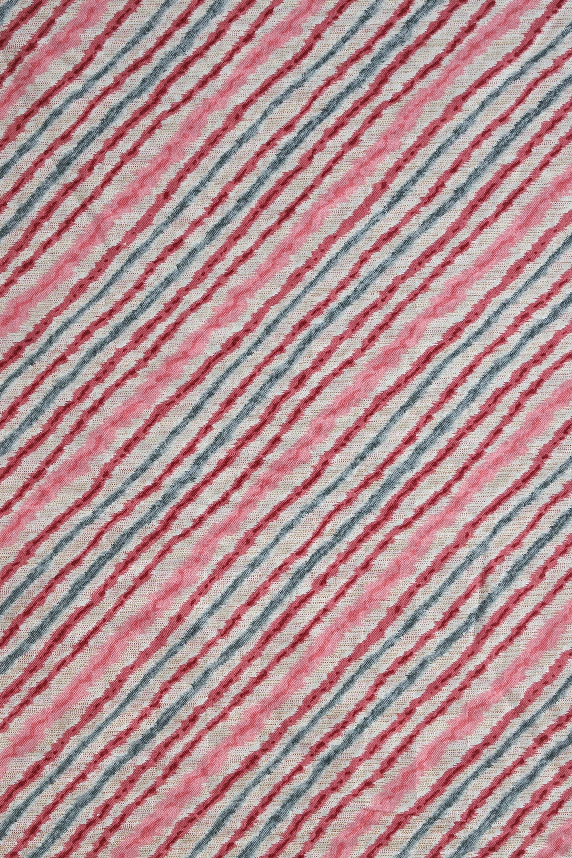doeraa Prints Pink And Grey Stripes Pattern On Light beige Rayon Fabric