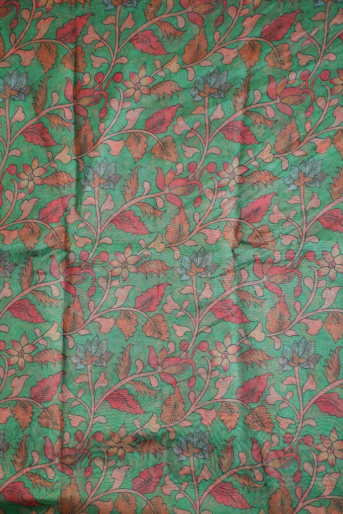 doeraa Prints Pink And Orange Floral Digital Print On Green Organza Fabric