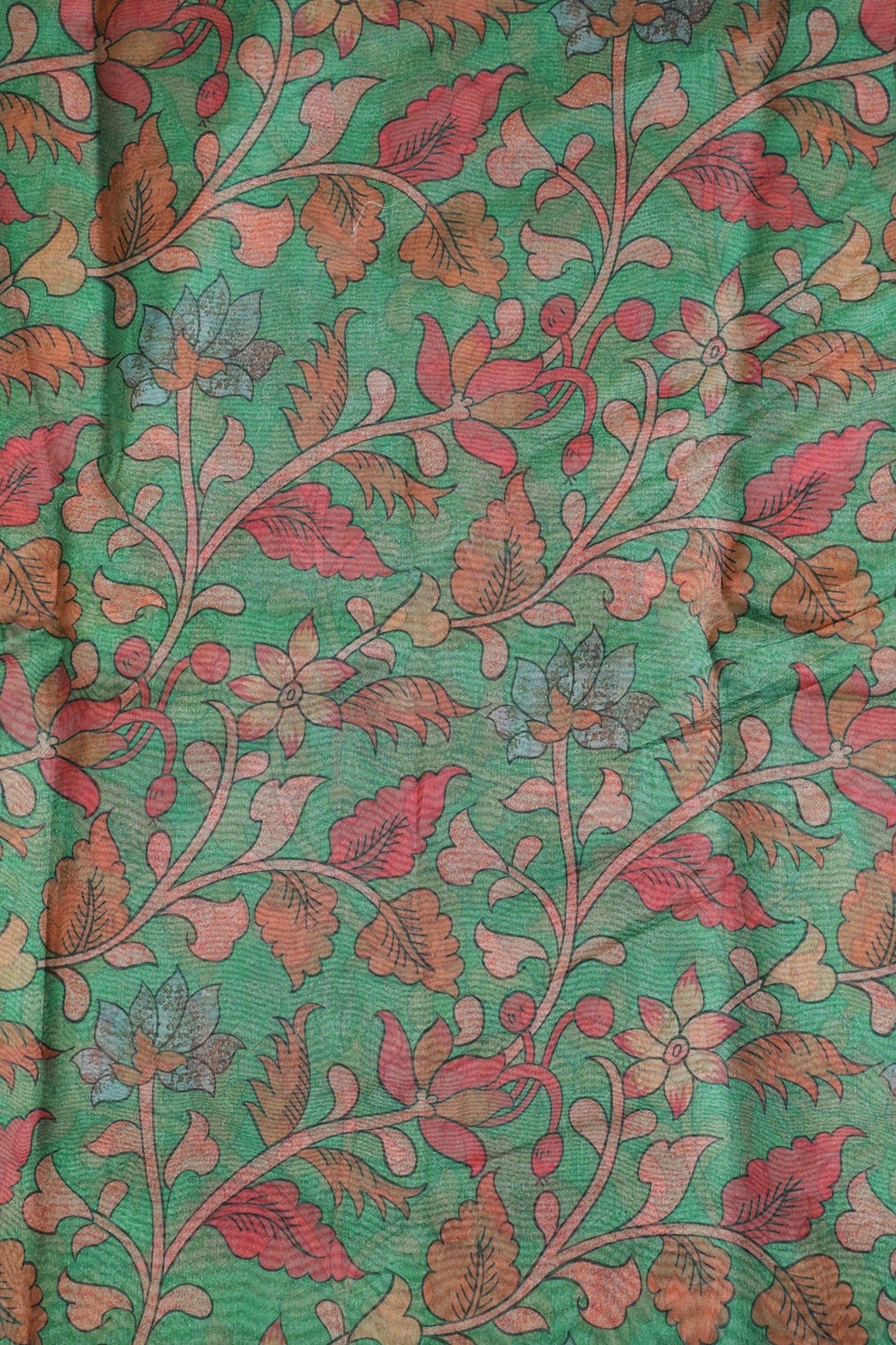 doeraa Prints Pink And Orange Floral Digital Print On Green Organza Fabric