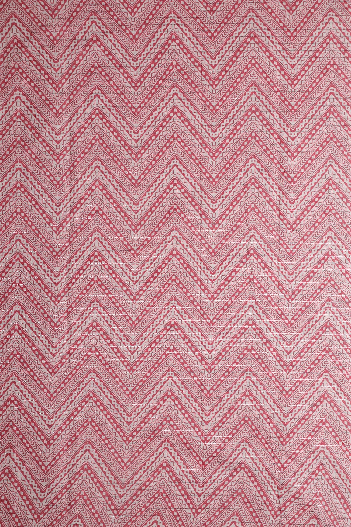doeraa Prints Pink And White Chevron Pattern Screen Print Lurex Organic Cotton Fabric
