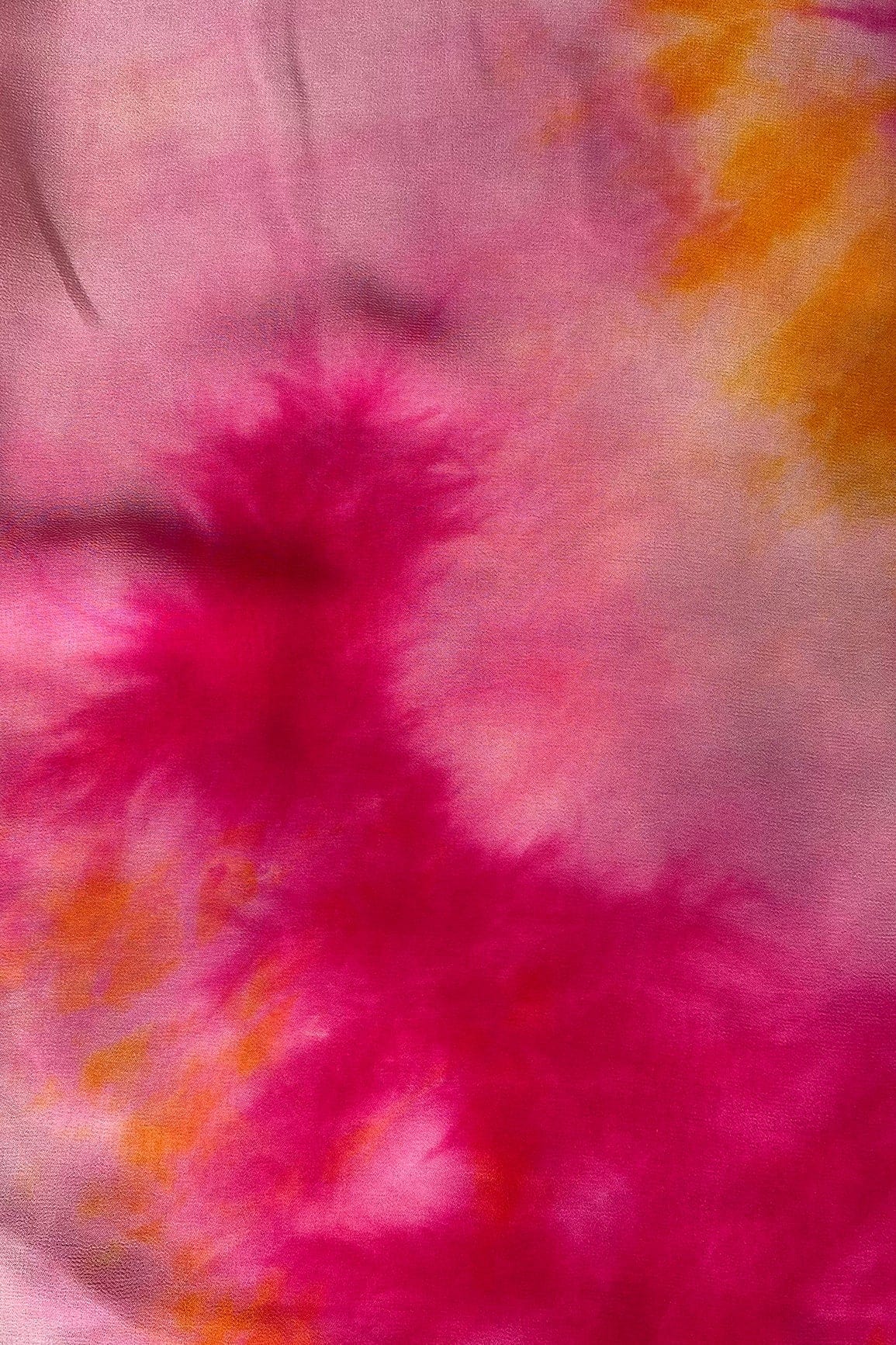 doeraa Prints Pink And Yellow Tie & Dye Shibori Print On Viscose Georgette Fabric