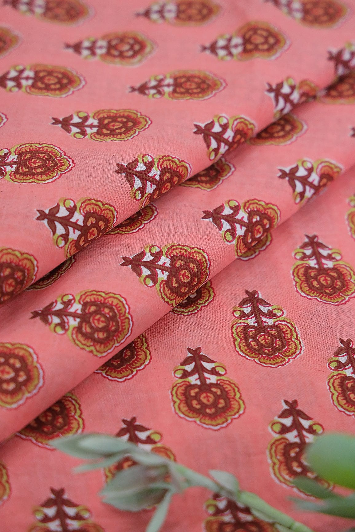 doeraa Prints Pink Floral Booti Screen Print On organic Cotton Fabric