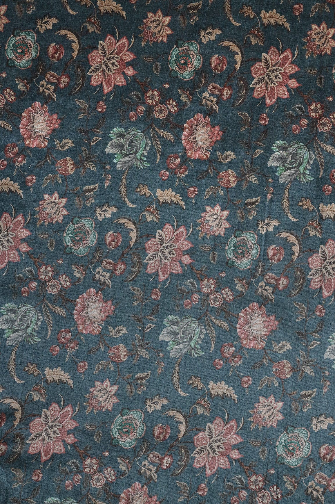 doeraa Prints Pink Floral Pattern Digital Print On Air Force Blue Mulberry Silk Fabric