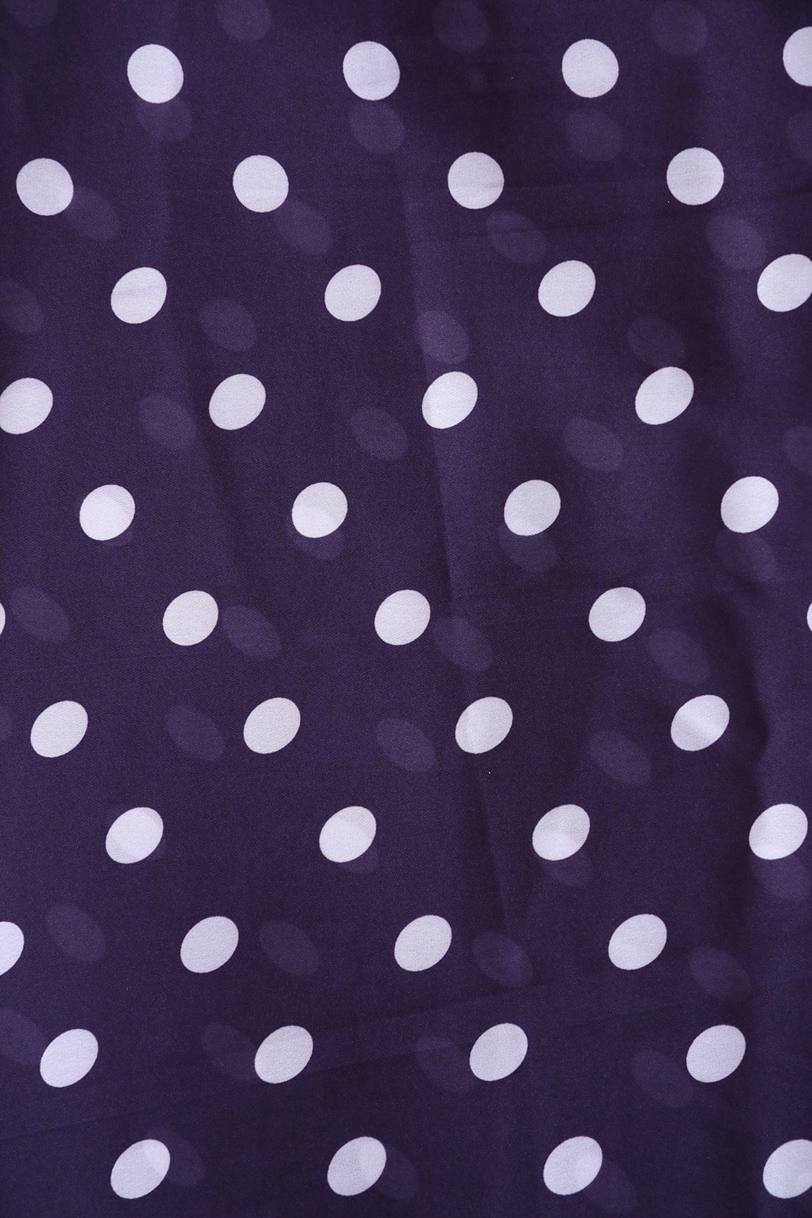 doeraa Prints Plum Purple And White Polka Dots Pattern Digital Print On Georgette Satin Fabric