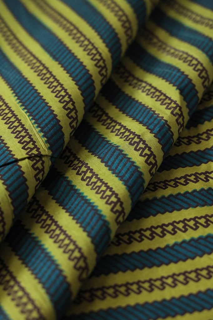 doeraa Prints Prussian Blue And Olive Green Stripes On Pure Cotton Fabric