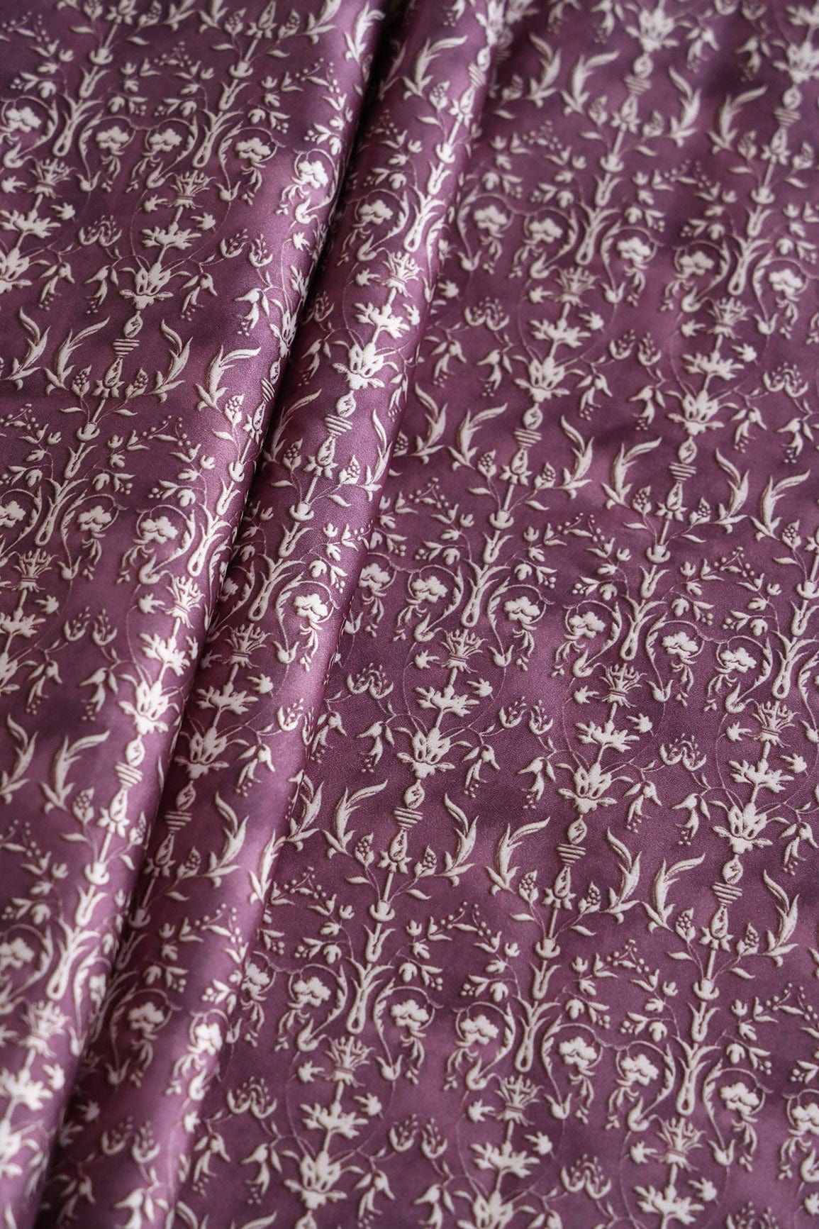 doeraa Prints Pulm Purple Ethnic Pattern Digital Print On Satin Fabric