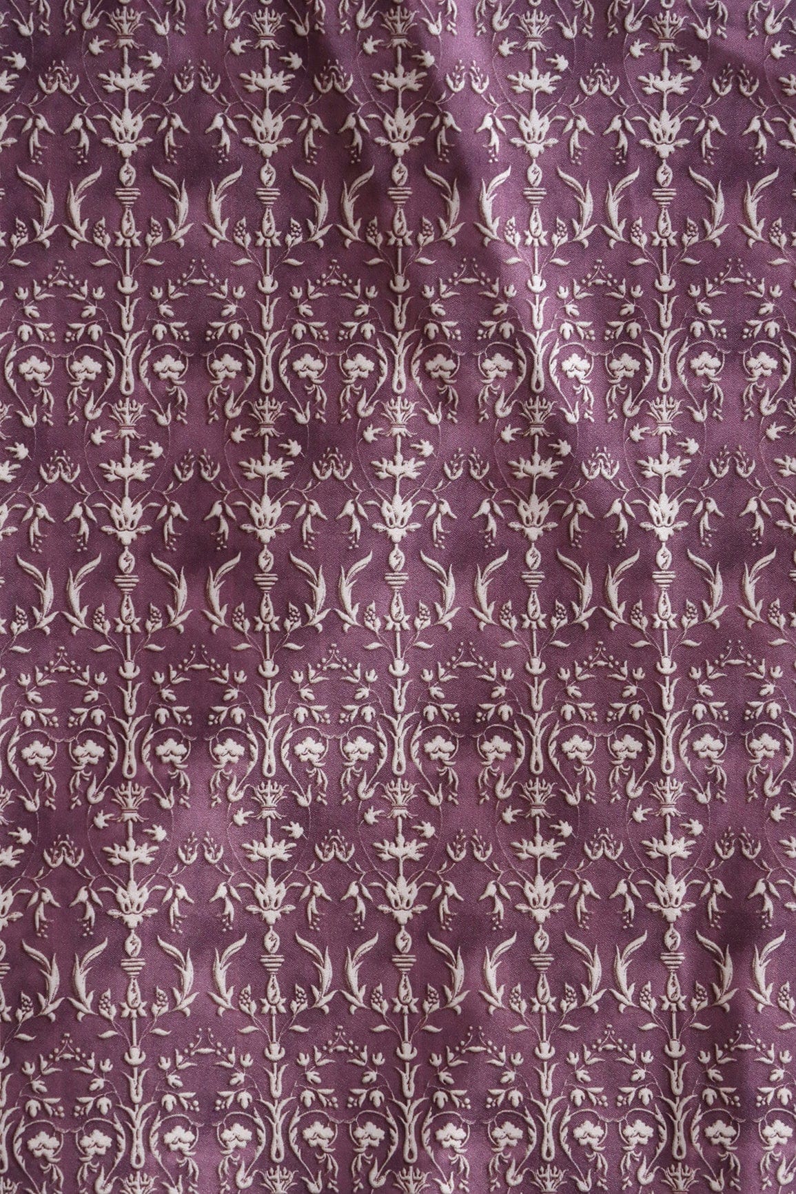 doeraa Prints Pulm Purple Ethnic Pattern Digital Print On Satin Fabric