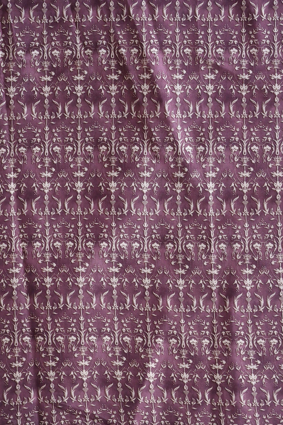 doeraa Prints Pulm Purple Ethnic Pattern Digital Print On Satin Fabric