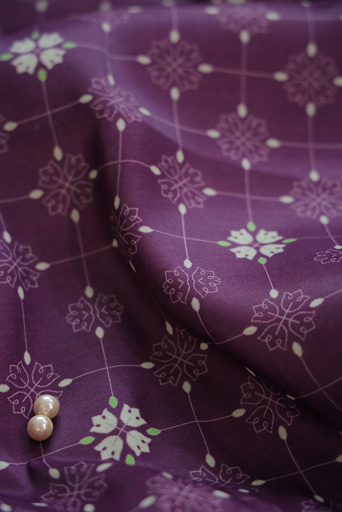 doeraa Prints Purple Floral Geometric Digital Print on Tussar Satin Fabric