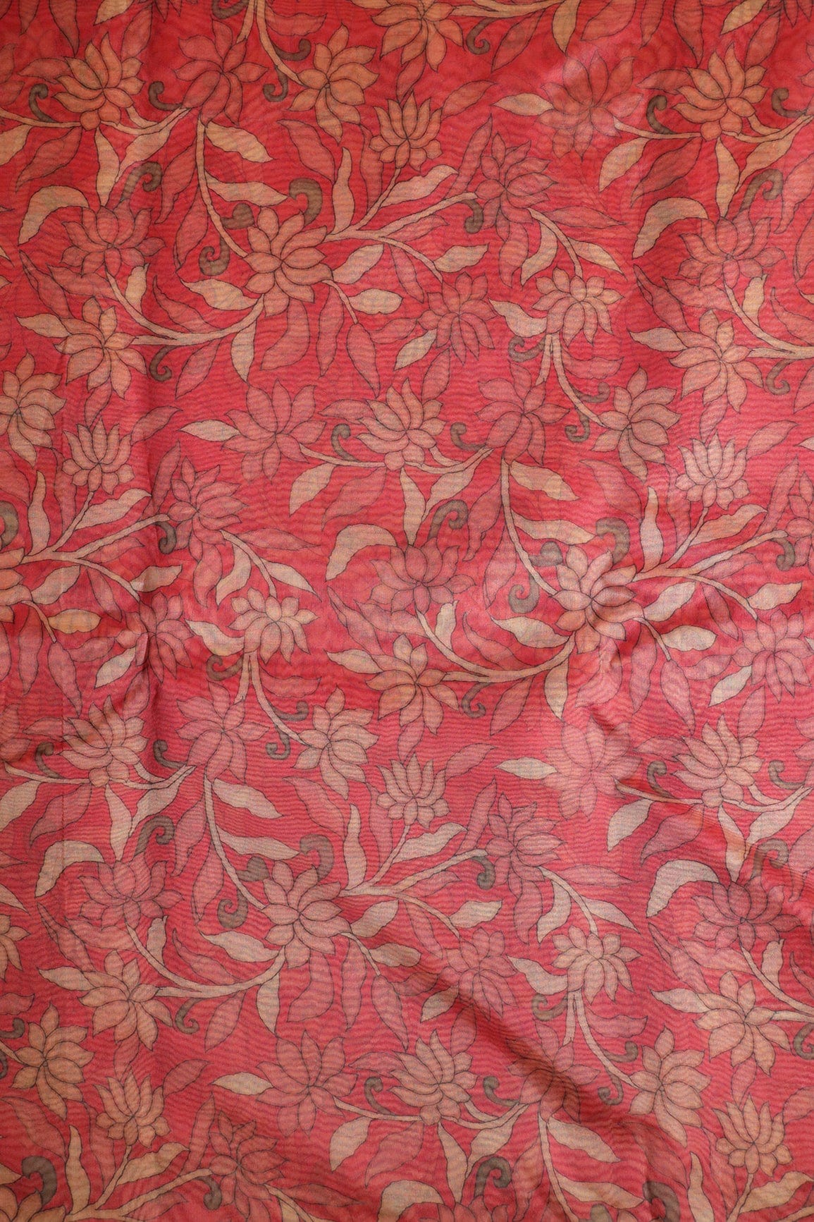 doeraa Prints Red And Beige Floral Digital Print On Maroon Organza Fabric