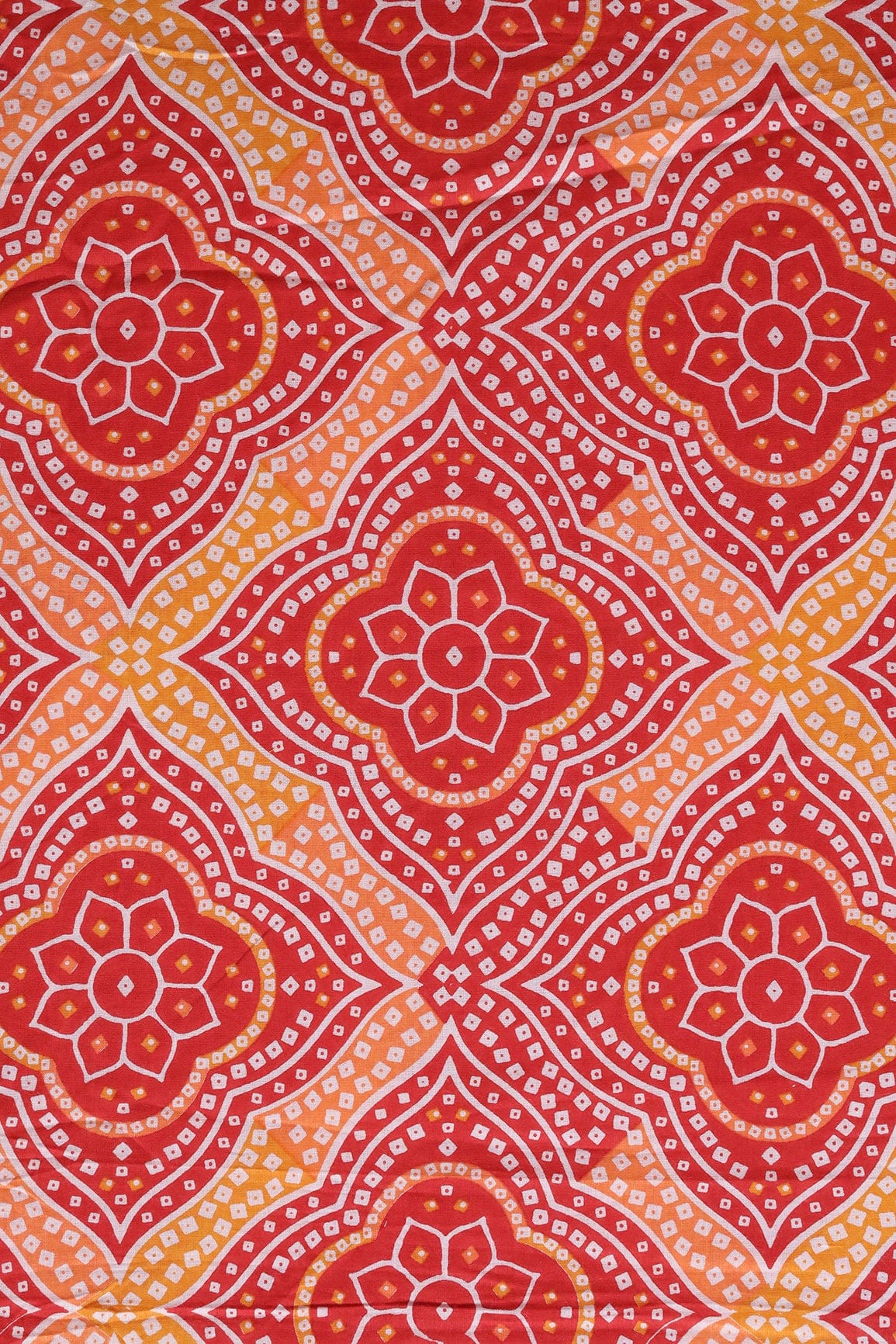 doeraa Prints Red And Orange Bandhani Pattern Screen Print organic Cotton Fabric
