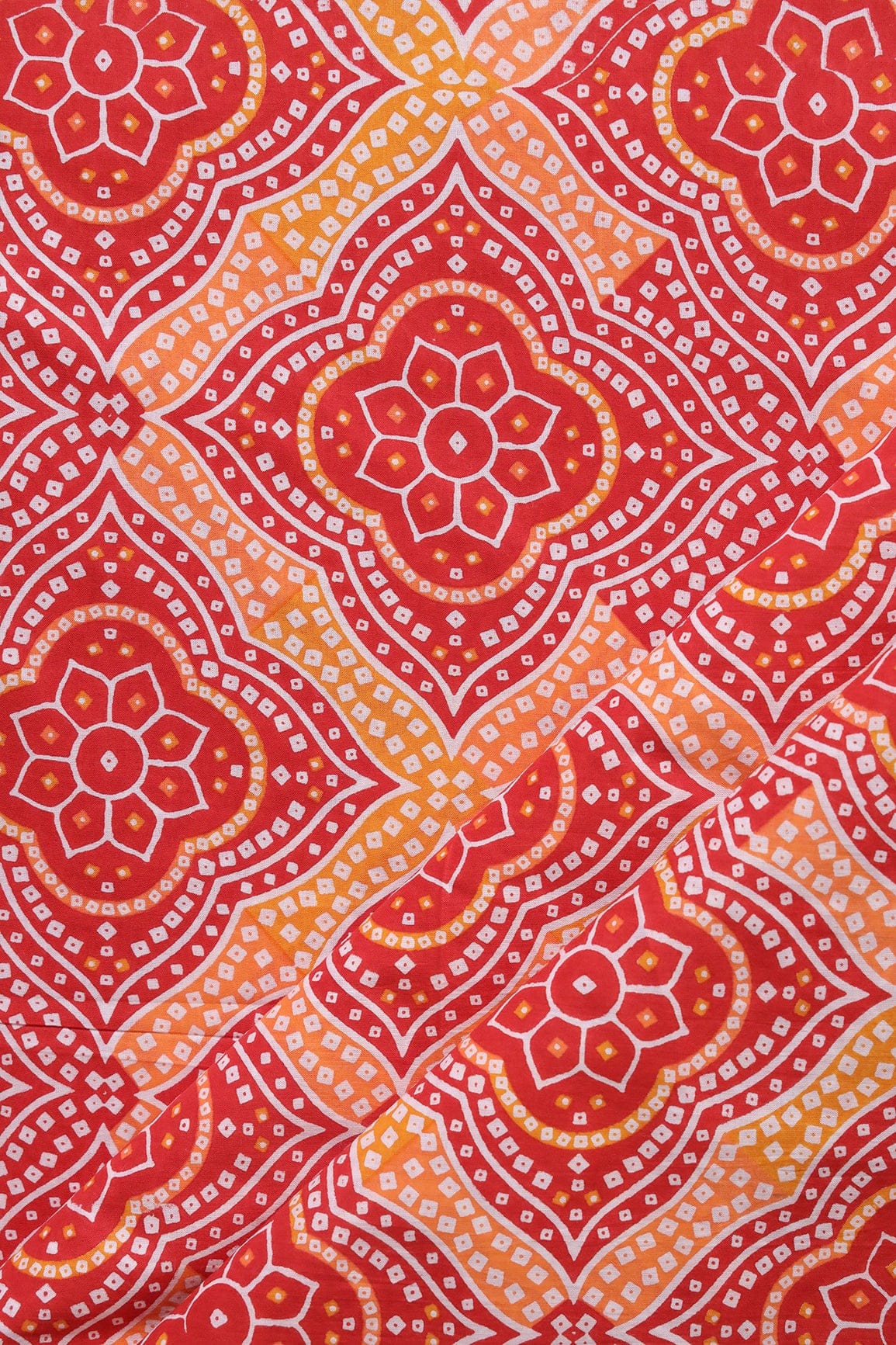 doeraa Prints Red And Orange Bandhani Pattern Screen Print organic Cotton Fabric