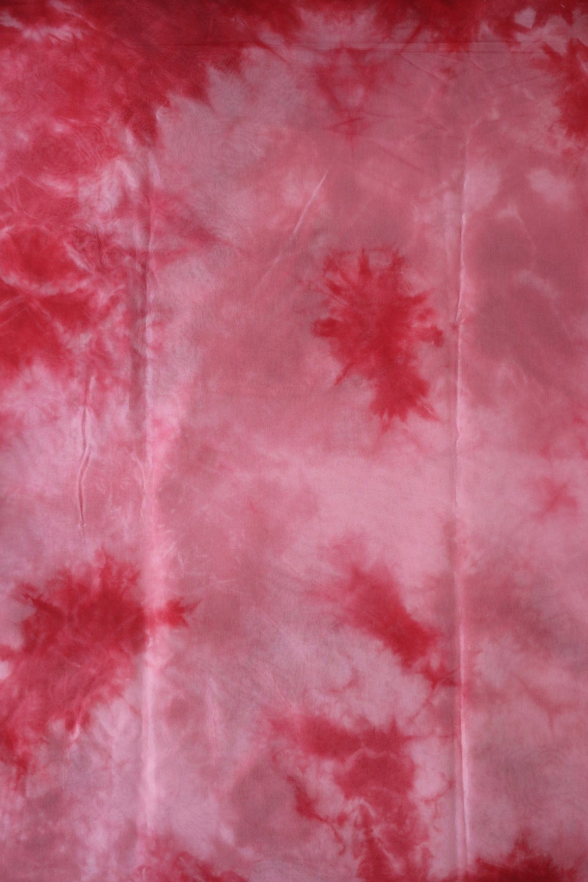 doeraa Prints Red And Pink Tie & Dye Shibori Print On Organza Fabric