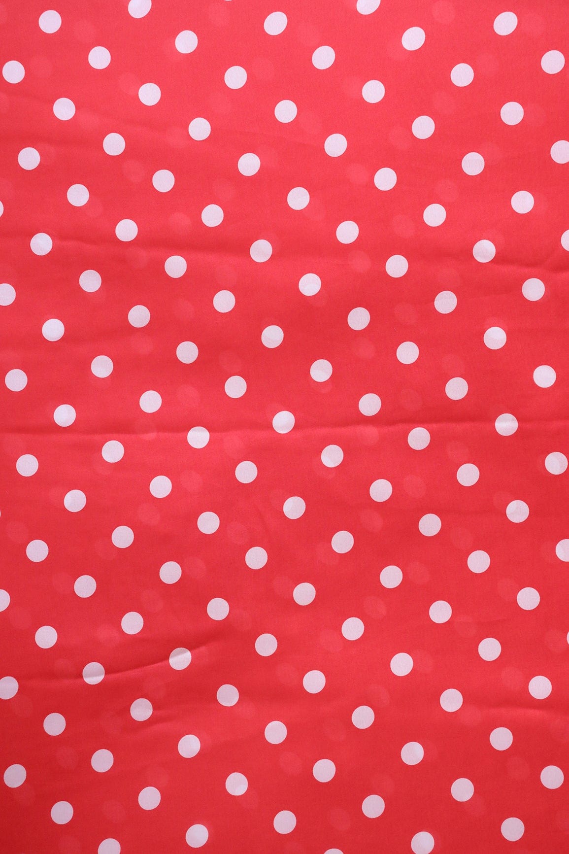 doeraa Prints Red And White Polka Dots Pattern Digital Print On Georgette Satin Fabric