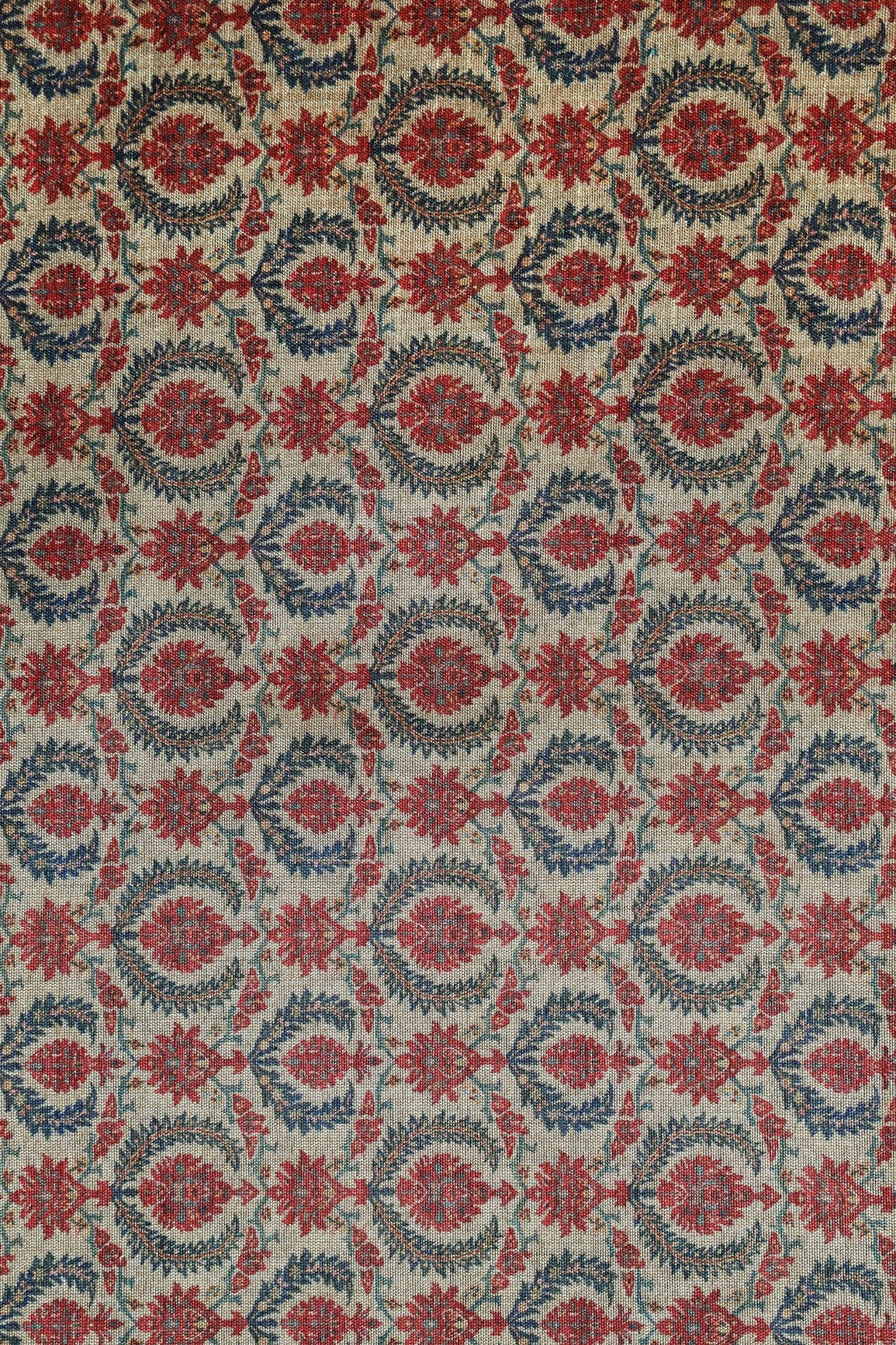 doeraa Prints Red Ethnic Pattern Digital Print On Beige Mulberry Silk Fabric