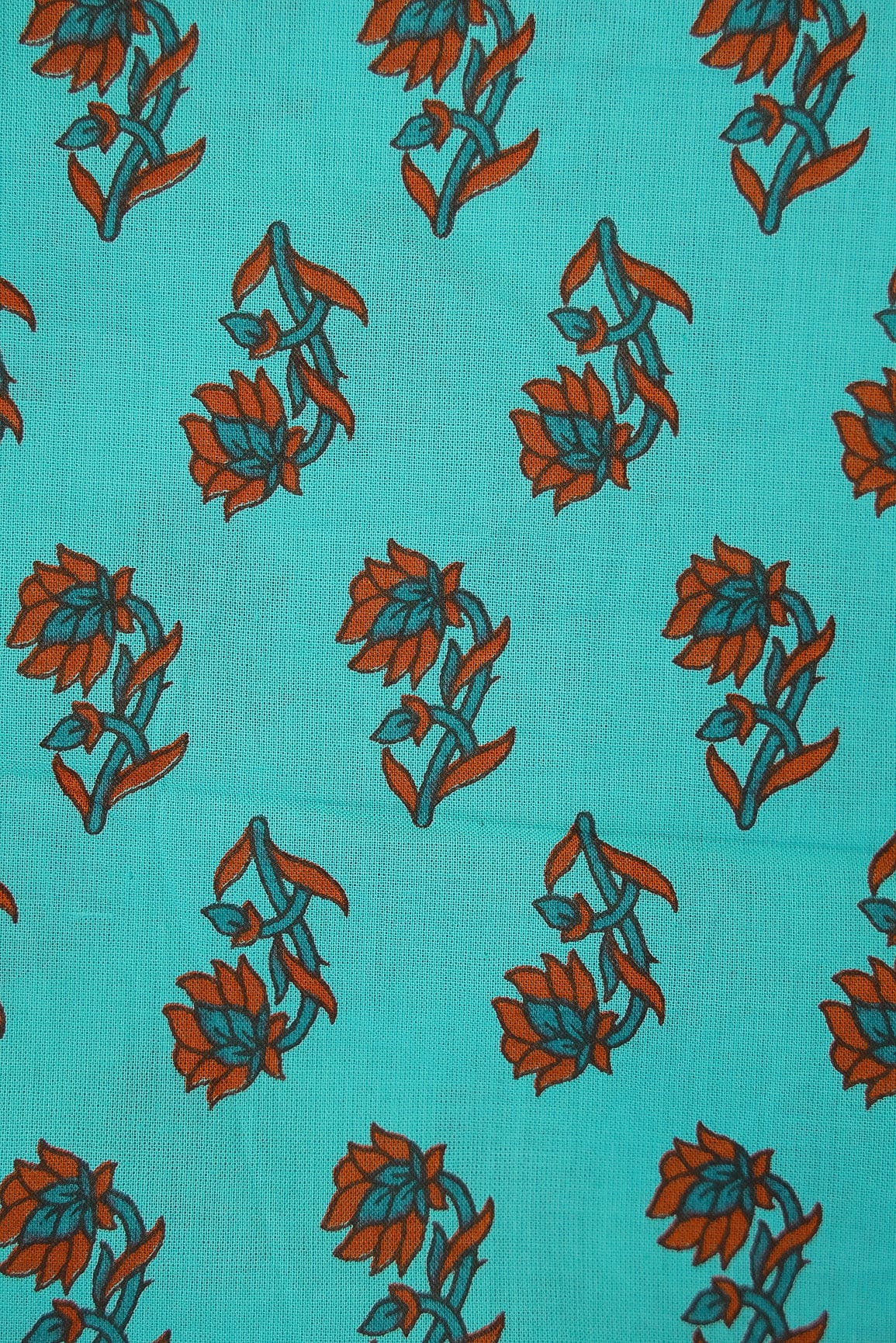 doeraa Prints Sea Blue Floral Motif Screen Print on organic Cotton Fabric