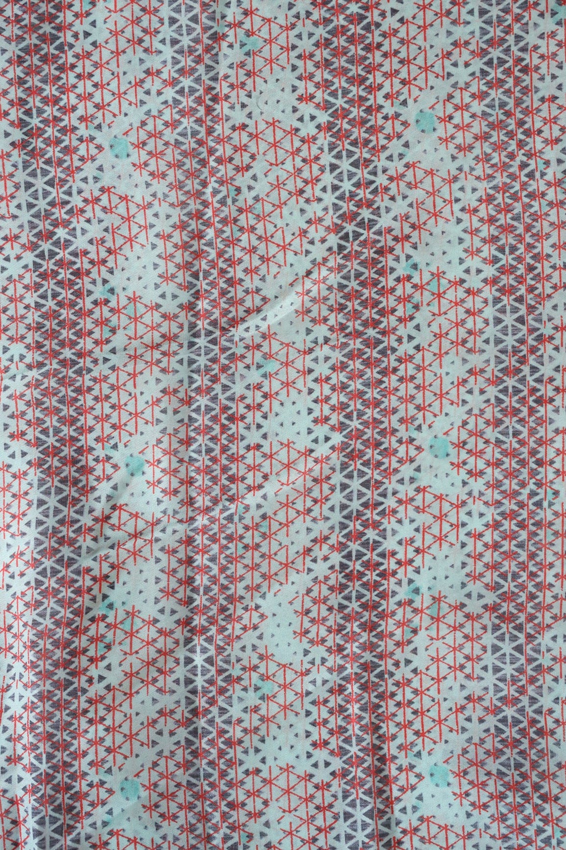 doeraa Prints Sky And Red Geometric Pattern Digital Print On Georgette Satin Fabric
