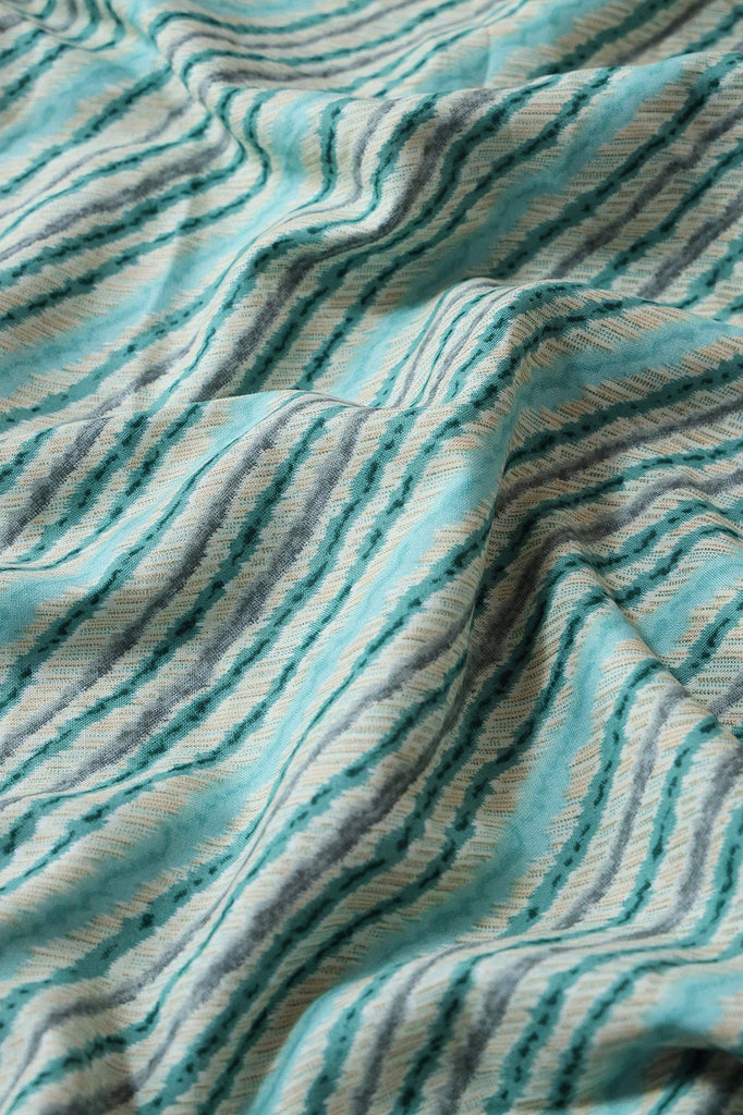 doeraa Prints Sky Blue And Grey Stripes Pattern On Off White Rayon Fabric