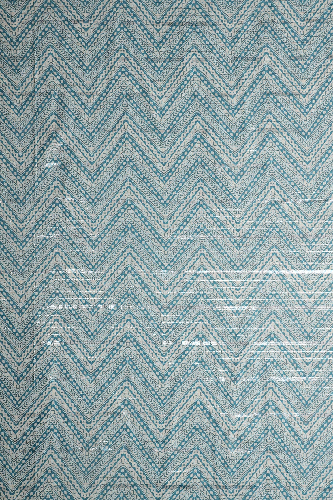 doeraa Prints Sky Blue And White Chevron Pattern Screen Print Lurex Organic Cotton Fabric