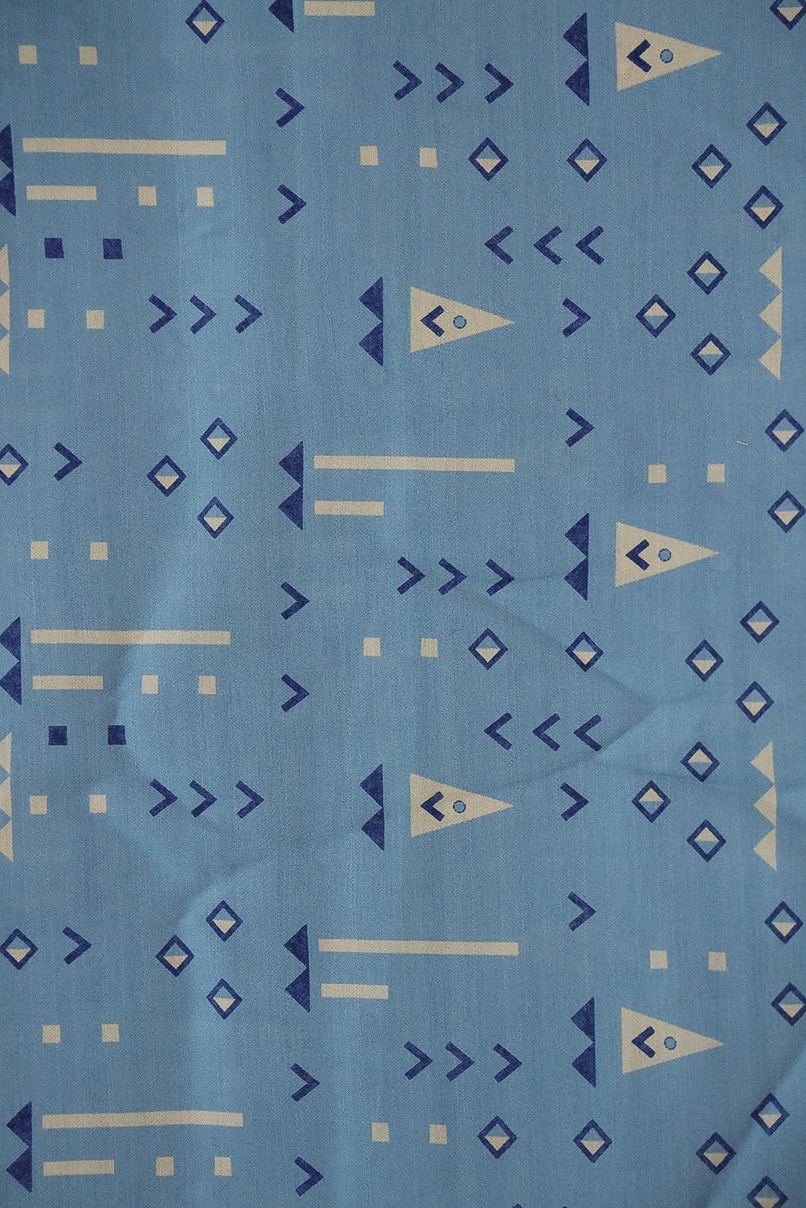 doeraa Prints Sky Blue Geometric Digital Print on Tussar Satin Fabric