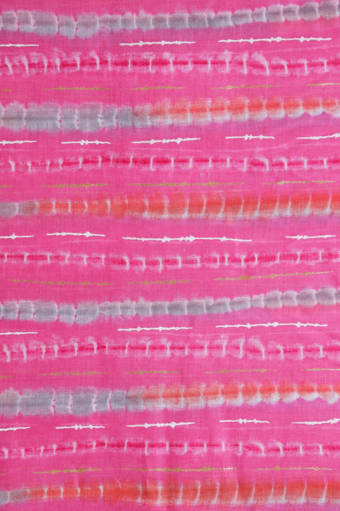 doeraa Prints Ultra Pink And Grey Stripes Pattern With Gold Foil On Pure Mul Cotton Fabric