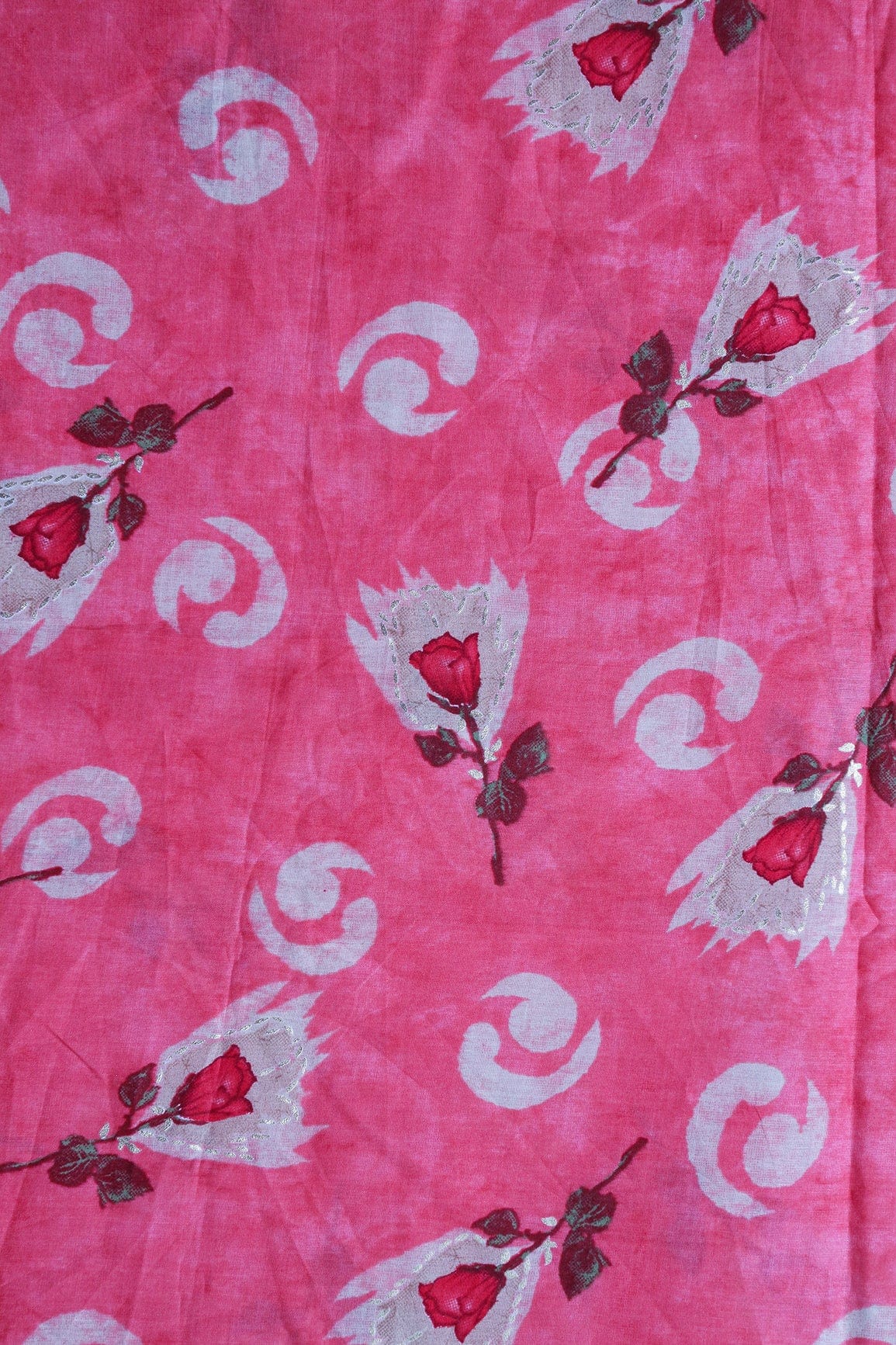 doeraa Prints Watermelon Pink And Beige Color Floral Foil Print On Pure Mul Cotton Fabric