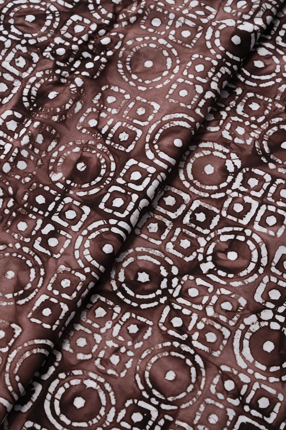doeraa Prints White And Brown Geometric Pattern Batik Handblock Organic Cotton Fabric