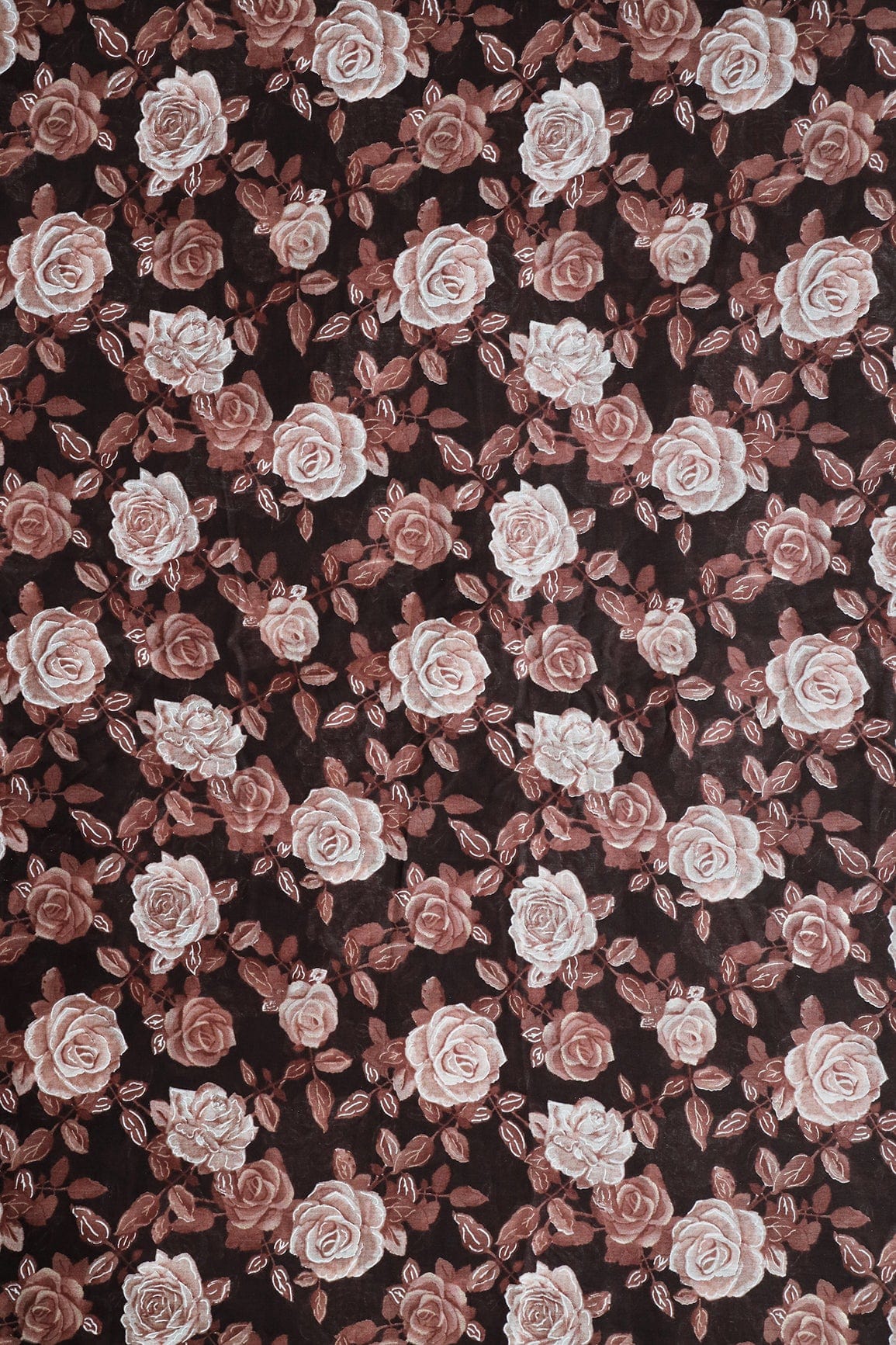 doeraa Prints White And Light Brown Floral Foil Print On Dark Brown Pure Mul Cotton Fabric