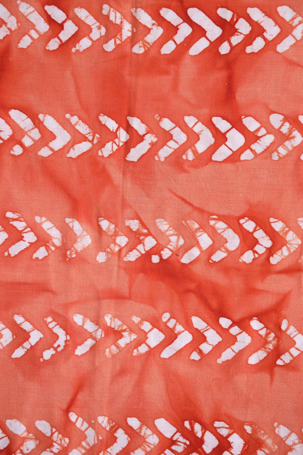 doeraa Prints White And Orange Geometric Pattern Batik Handblock Organic Cotton Fabric