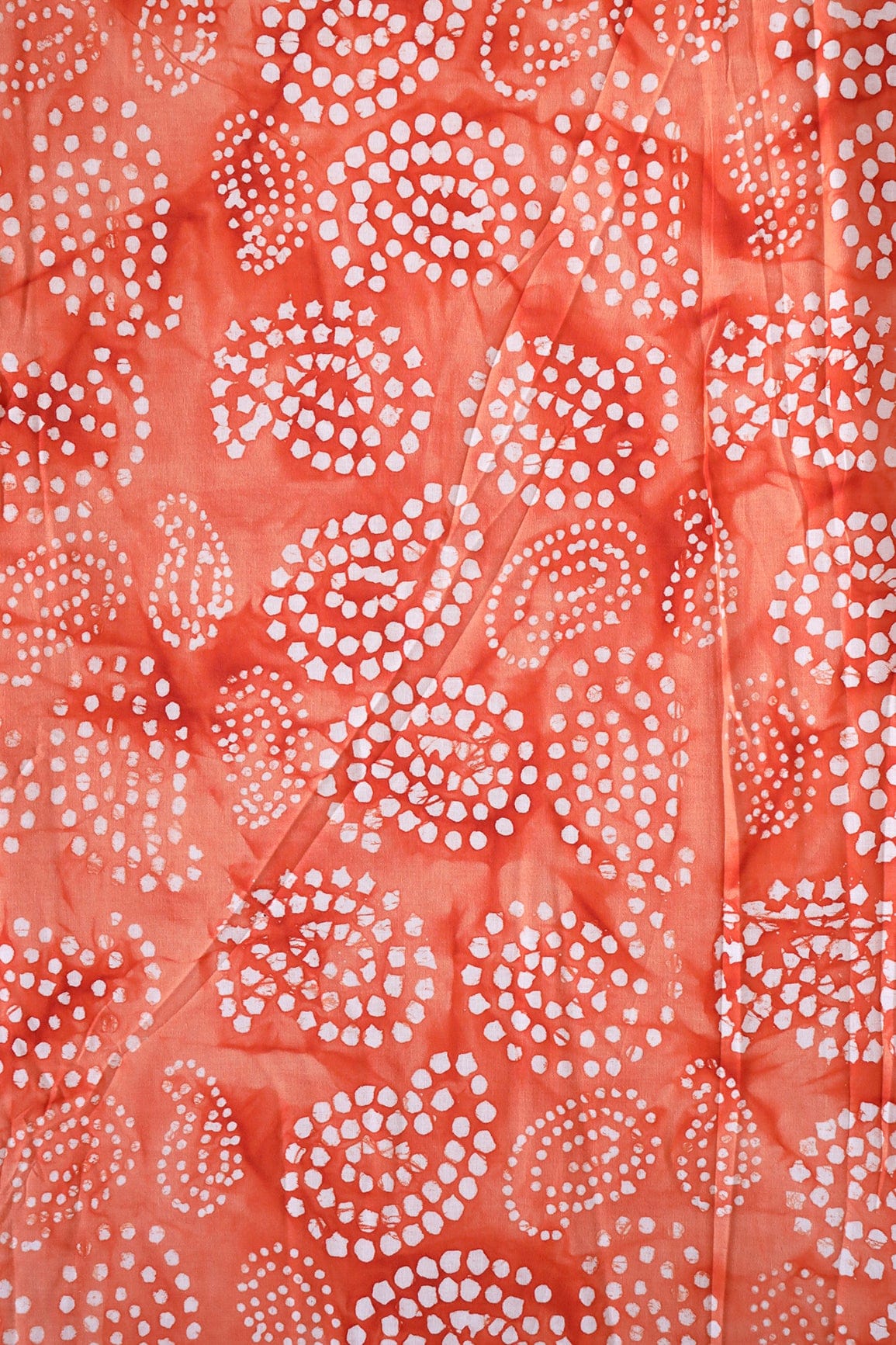 doeraa Prints White And Orange Paisley Pattern Batik Handblock Organic Cotton Fabric