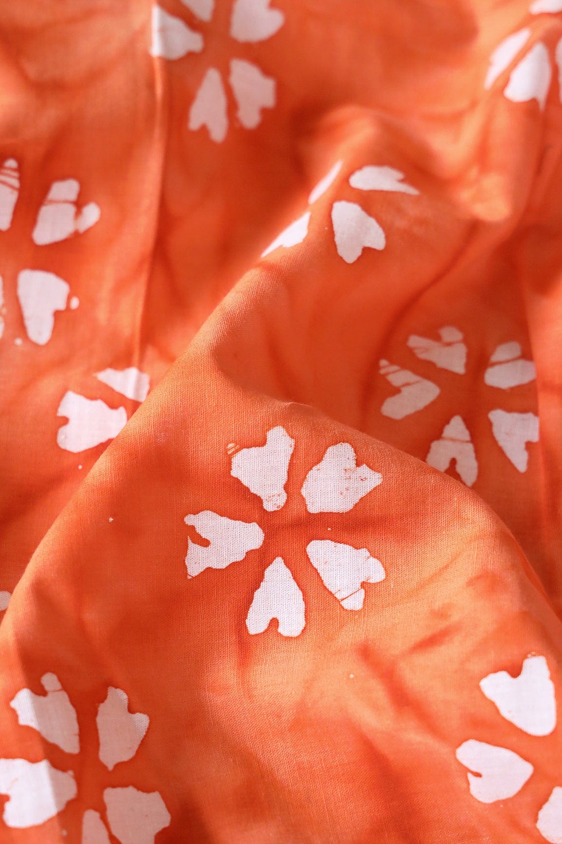 doeraa Prints White And Orange Small  Floral Pattern Batik Handblock Organic Cotton Fabric