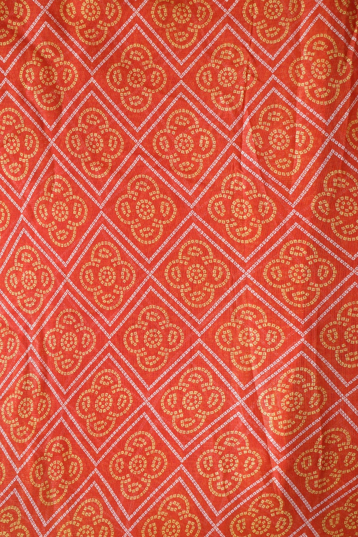 doeraa Prints White And Yellow Bandhani Print On Orange Kota Doria Fabric