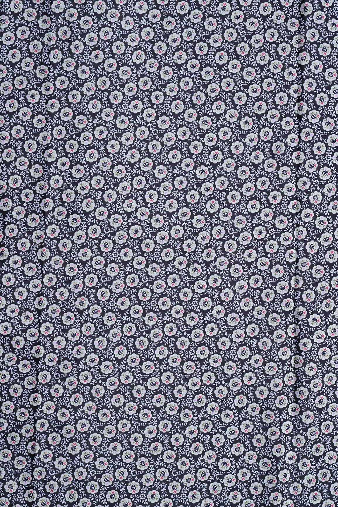 doeraa Prints White Floral Pattern Digital Print On Black French Crepe Fabric