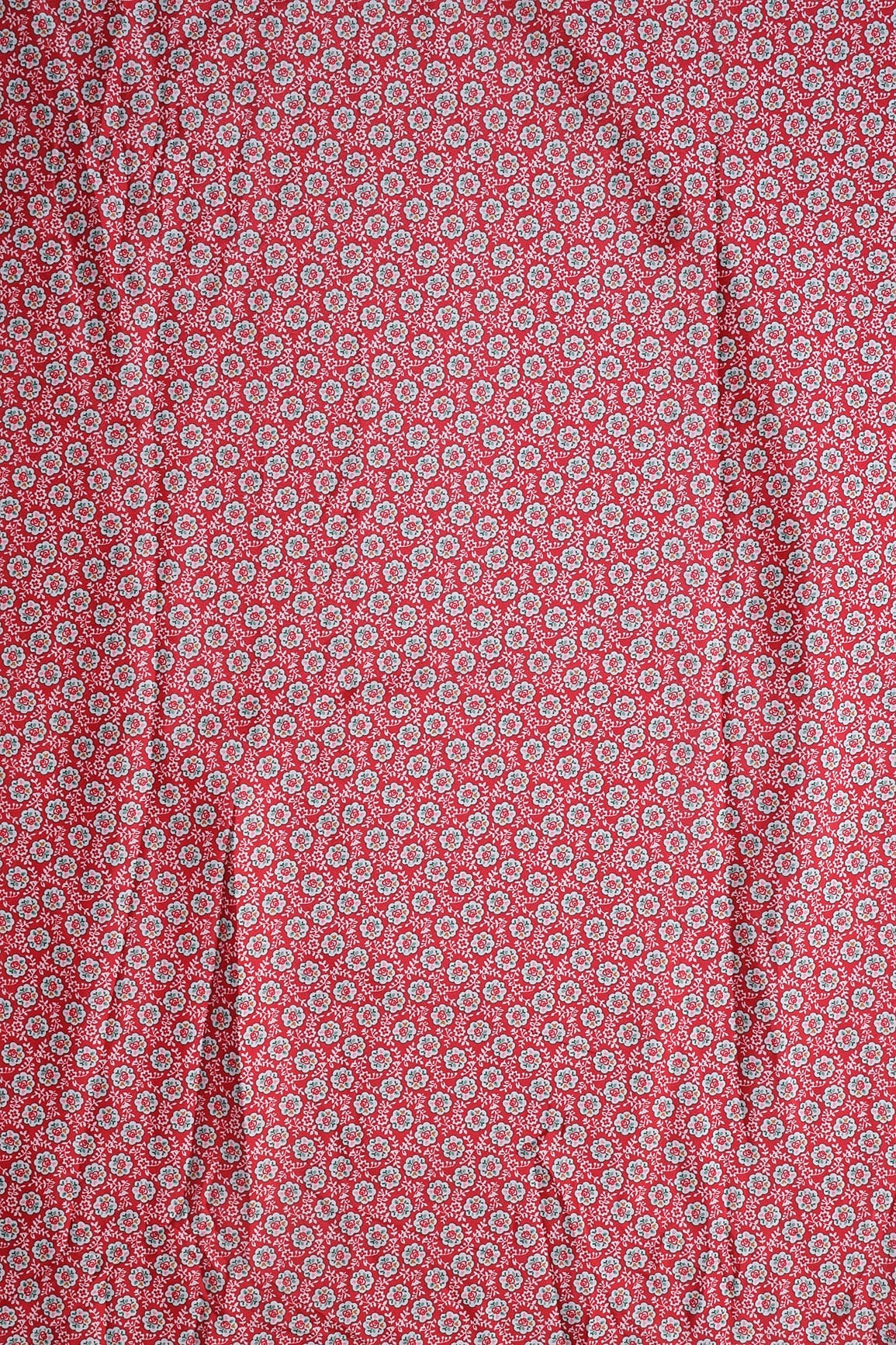 doeraa Prints White Small Floral Pattern Digital Print On Red French Crepe Fabric