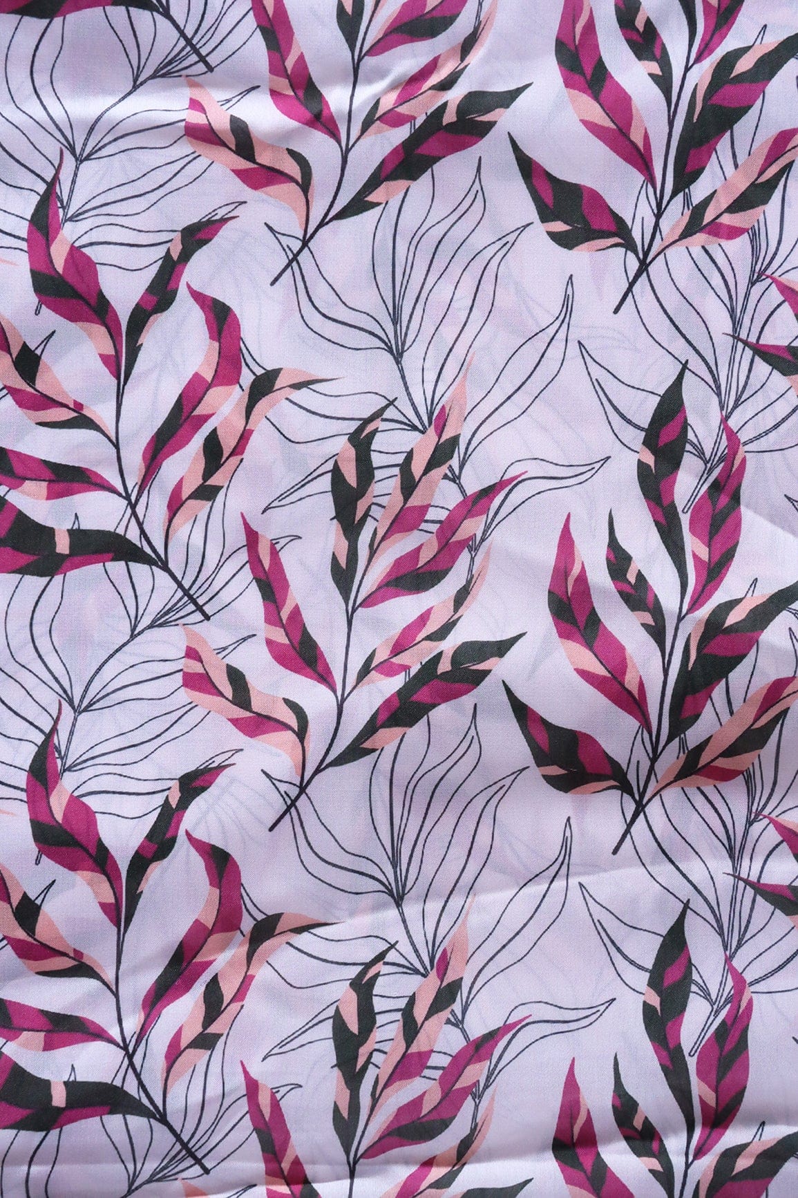 doeraa Prints Wine And Black Leafy Pattern Digital Print On White Georgette Satin Fabric