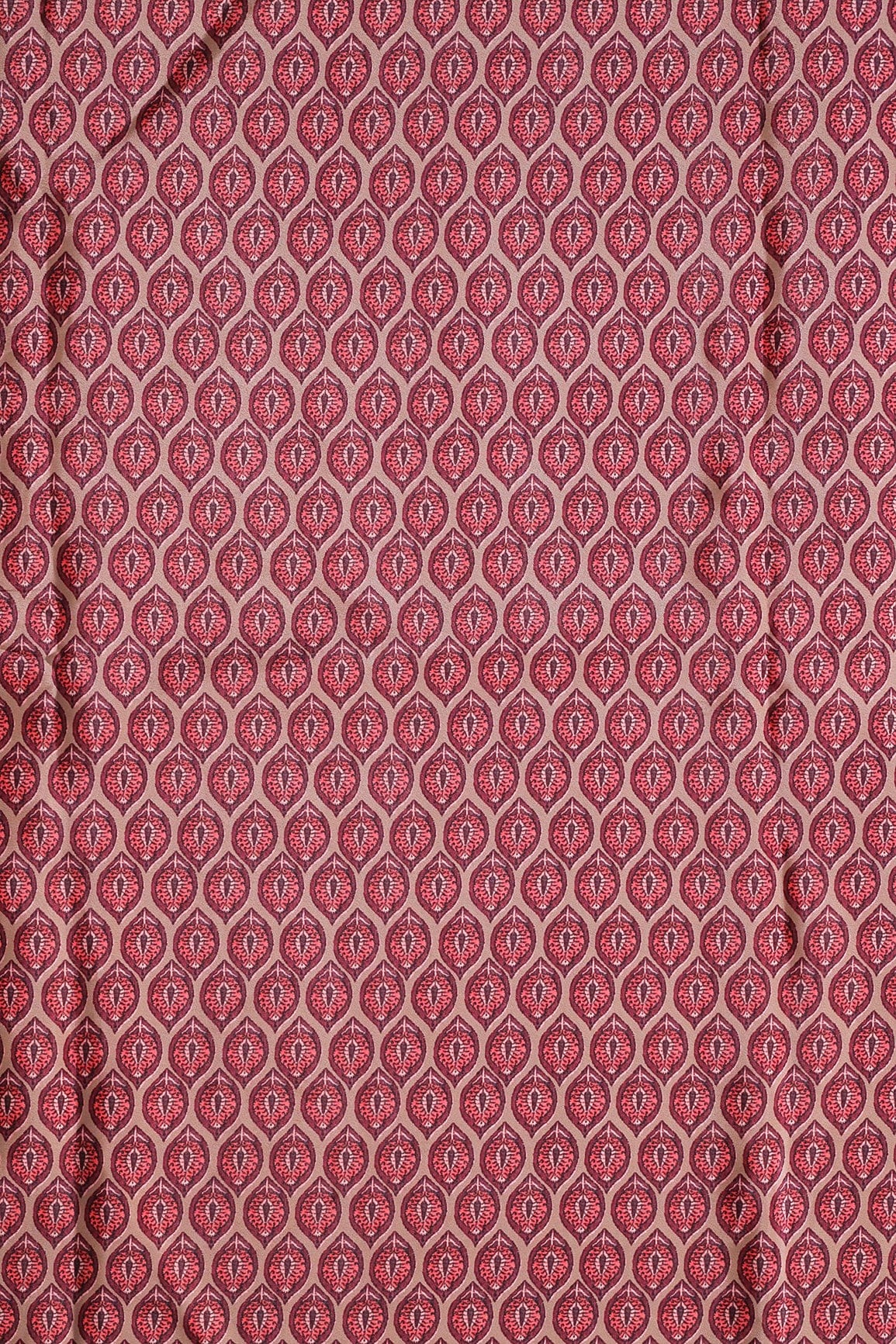 doeraa Prints Wine And Peach Ogee Pattern Digital Print On Light Brown Crepe Fabric