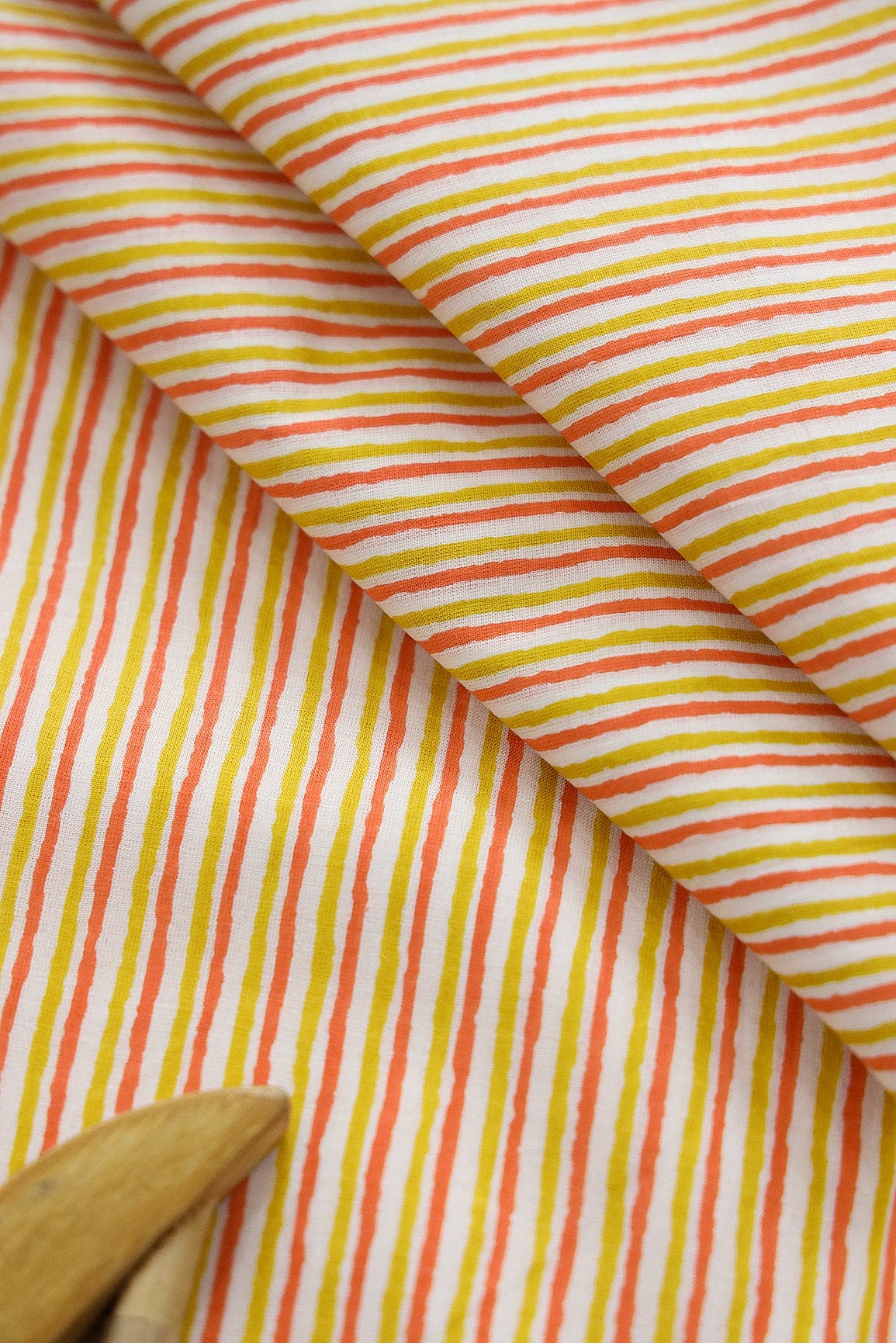doeraa Prints Yellow and Orange Stripes Screen Print on organic Cotton Fabric