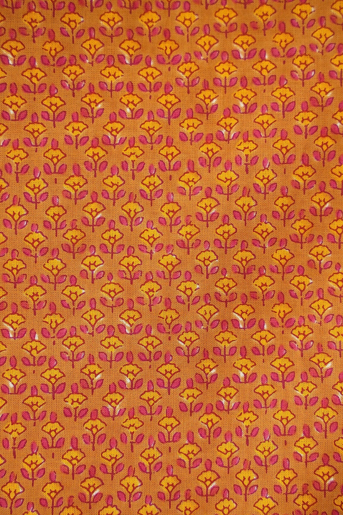 doeraa Prints Yellow and Pink Floral Motif Screen Print on organic Cotton Fabric