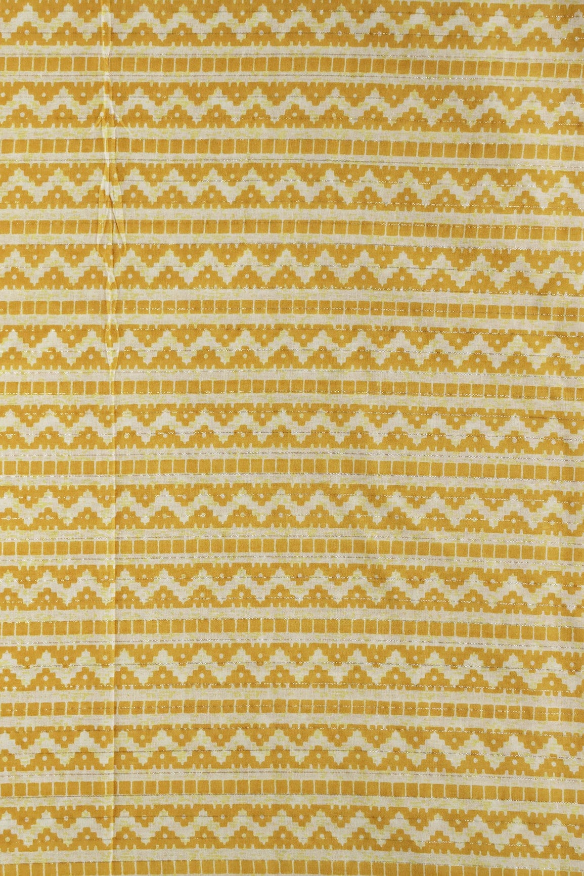 doeraa Prints Yellow And White Chevron Pattern Screen Print Lurex Organic Cotton Fabric