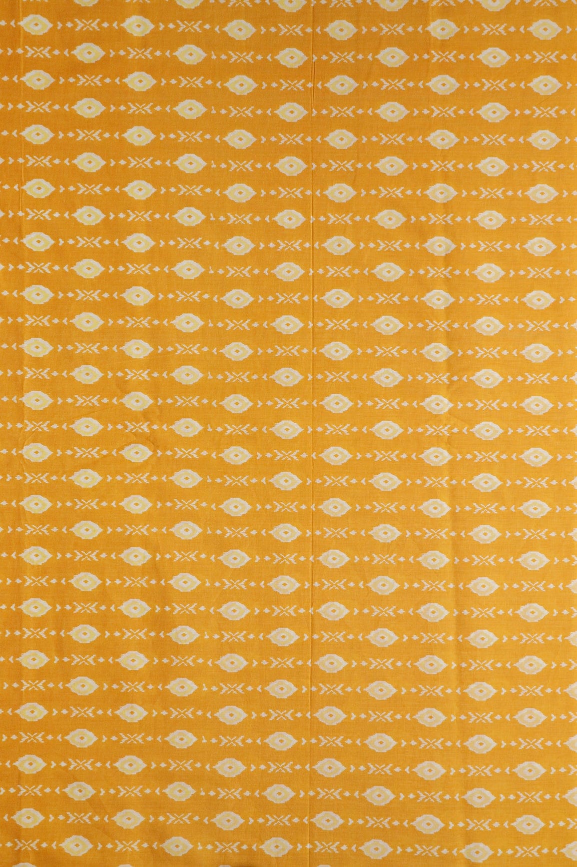 doeraa Prints Yellow And White Ikat Pattern Screen Print Organic Cotton Fabric