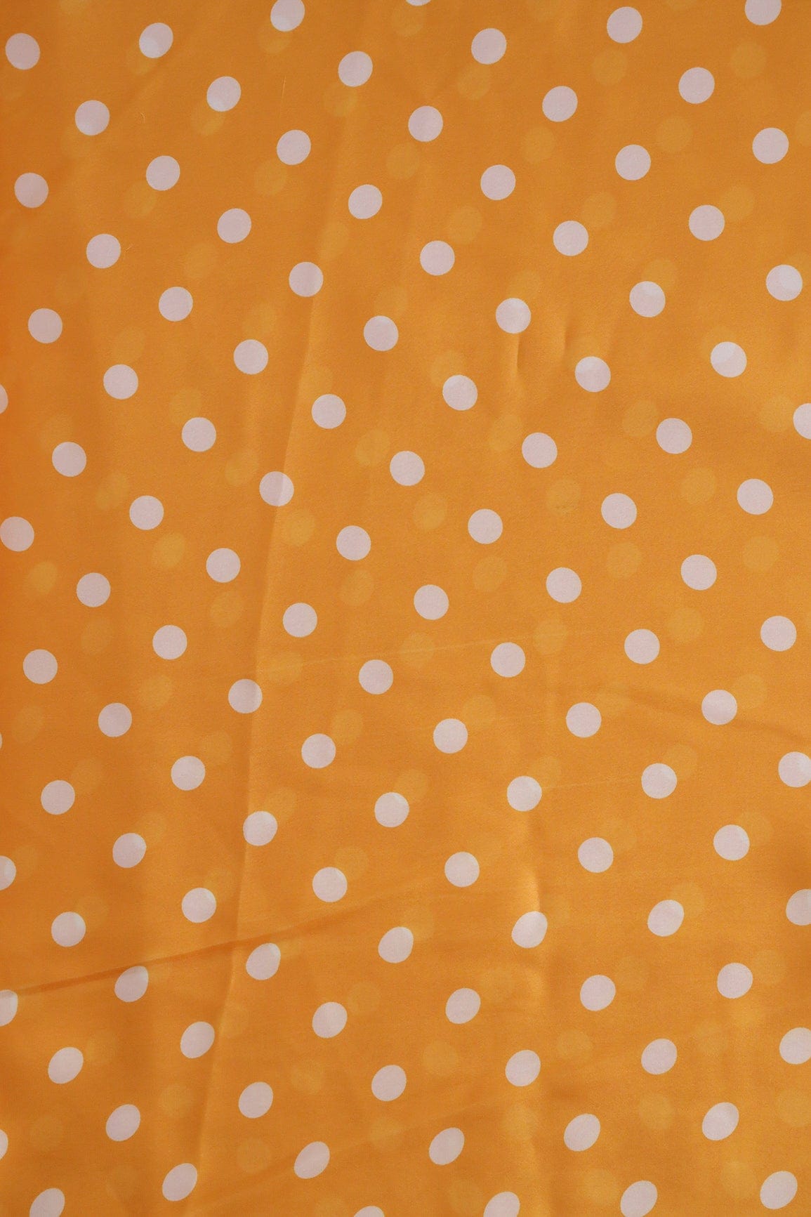 doeraa Prints Yellow And White Polka Dots Pattern Digital Print On Georgette Satin Fabric
