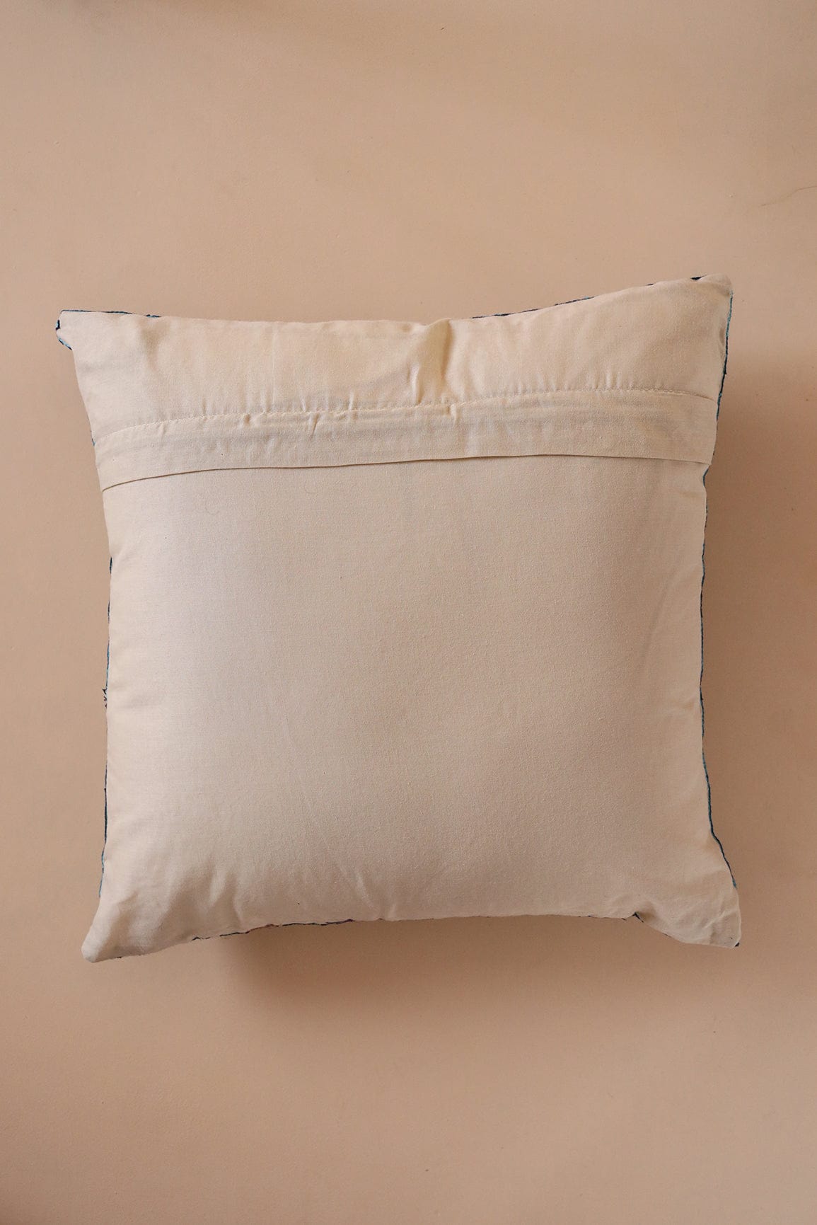 doeraa Royal Blue and Sky Blue Embroidery on off white cotton Cushion Cover (16*16 inches)